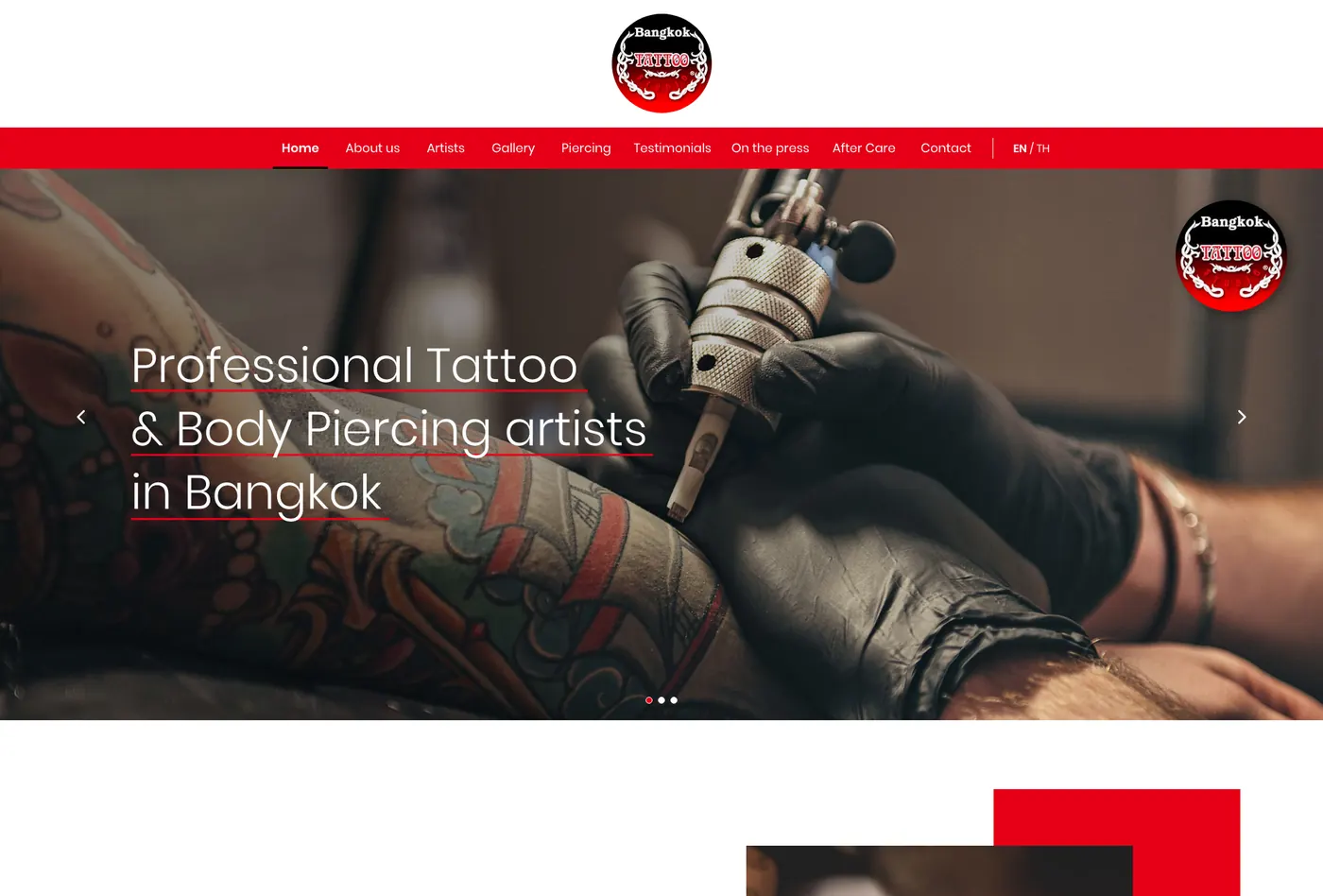 หน้าแรกเว็บไซต์ Bangkok Tattoo Studio สตูดิโอสักและเจาะร่างกายมืออาชีพ